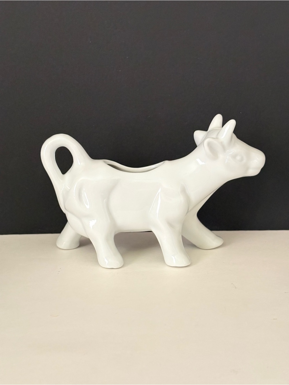Vintage Pier 1 White Porcelain Cow Creamer Milk Pitcher Jug Farmhouse Country